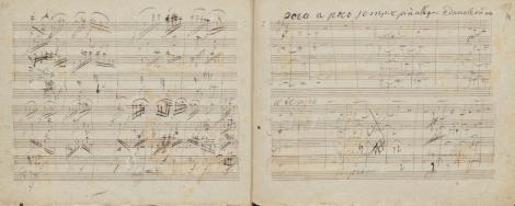 Zdjęcie nr 7 (26)
                                	                             Ludwig van Beethoven: Wielka fuga na kwartet smyczkowy B-dur op. 133. 
Autograf. 1825. 
Berol Mus. ms. autogr. Artaria 215, 214
                            