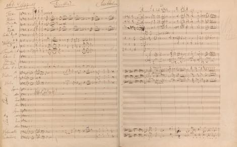 Zdjęcie nr 21 (26)
                                	                                   Johannes Brahms (1833–1897): Triumphlied op. 55.  
Autograf. 1871. 
Berol. Mus. ms. autogr. Brahms 8
                                  